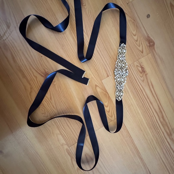 Rhinestone Bridal Belt Navy Gold Silver Clear - Picture 5 of 5